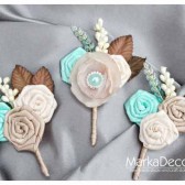 Groom and Groomsmen Boutonnieres Set of 3 with Satin Flowers in Ivory, Tan, Champagne, Cream, Mint and Brown