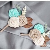 Groomsmen Boutonnieres Set of 2 with Satin Flowers in Ivory, Tan, Champagne, Nude, Mint and Brown