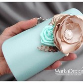 Bridal Clutch Purse in Blue, Cream and Mint with Gorgeous Handmade Flowers, Cluster, Pearls and my Stamens' Accents