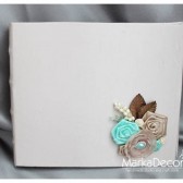 Wedding Guest Book in Champagne with a Gorgeous Boutonniere in Ivory, Tan, Mint and Brown