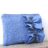 denim ruffle pouch