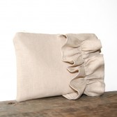 tan linen ruffle pouch