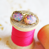 Gold Pink Opal Earrings