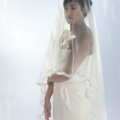 Kate III - two layers wedding bridal veil, beaded lace, 47 inch length in ivory