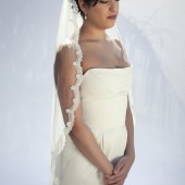 Cocoon- one layer wedding bridal veil, 36 inch fingertips length with scallop shaped lace, ivory or white