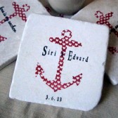 Personalized Pink Anchor Wedding Favor Coasters