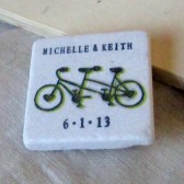 Lime Green Tandem Bike Wedding Favors and Save the Date Magnets