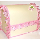 Wedding Chest Money Card Box in Ivory and Pink with a Beautiful Handmade Boutonniere and Gorgeous Lace