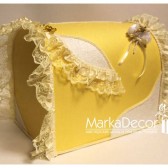 Wedding Chest Money Card Box in Gold and Ivory with a Beautiful Handmade Boutonniere and Gorgeous Lace