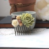 large green flower collage hair comb
