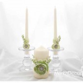 Wedding Unit set of 3 candles in Green and Ivory