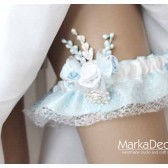 Bridal Garter in Blue and White with Brooch, Flowers, my Stamens' Accents