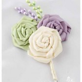 Groomsman Father Boutonniere with Satin Flowers in Ivory, Green and Lavender