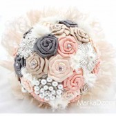 Brooch Bouquet Bridal Bouquet Jewelled Bouquet in Cream Tan Pewter Peach and Nude
