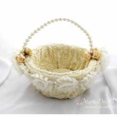 Flower Girl Basket with Brooches Crystals Handmade Flowers in Cream and Ivory 1pc