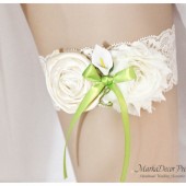 SALE Bridal Garter Wedding Lace Garter with Handmade Flower, Fluffy flower and Calla Lily Boutonniere