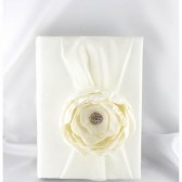 Custom Wedding Guest Book Personalized Guest Book 16,5x21,5cm in Ivory with a Wide Line of Chiffon and Multi-petal Handmade Flower