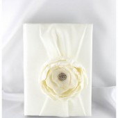 Custom Wedding Guest Book Personalized Guest Book 16,5x21,5cm in Ivory with a Wide Line of Chiffon and Multi-petal Handmade Flower