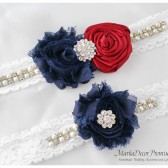 Bridal Garter Set Wedding Lace Garter with Brooches, Crystals, Pearls and Handmade Flowers