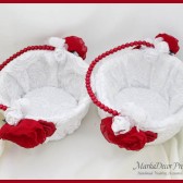 Flower Girl Basket Set of 2 with Brooches Crystals Handmade Flowers in White, Red Brick and Navy