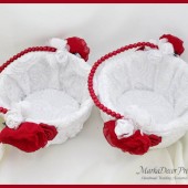 Flower Girl Basket Set of 2 with Brooches Crystals Handmade Flowers in White, Red Brick and Navy