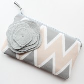 Chevron Clutch Purse and Flower Brooch, Blush and Gray