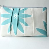 Pleated Clutch Purse, Aqua Flower
