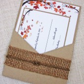 Fall Tree and Leaves Rustic Country Pocket Wedding Invitation 