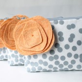 Cosmetic Bag Set, Bridesmaid Gift, Grey and Peach