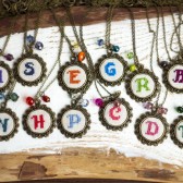 Initial embroidered necklace personalized with beads