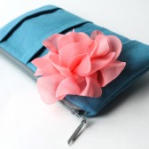 Pleated Clutch Purse, Blue and Coral