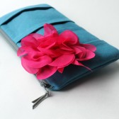 Pleated Clutch Purse, Blue and Fuchsia