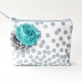 Cosmetic Bag, Bridesmaid Gift, Grey and Aqua