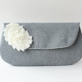 Wedding Clutch, Grey and White Flower