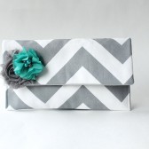 Chevron Clutch Set, Gray and White with Teal Flower