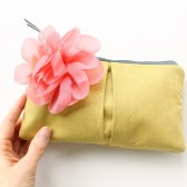Pleated Clutch Purse, Coral and Gold