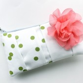 Clutch Purse, Green Dots and Coral Pink Flower