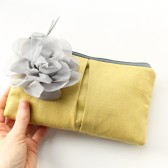 Clutch Purse, Gold and Grey, Flower Brooch