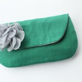Wedding Clutch, Bridesmaid Gift, Emerald Green and Grey