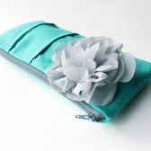 Pleated Clutch Purse, Aqua Teal and Gray