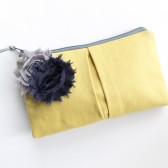Clutch Purse, Gold and Navy Flower Brooch