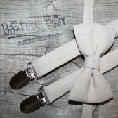 Khaki heather polyester bow ties and suspenders