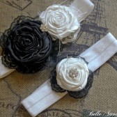 Black and White Fabric Rosette Garter Set