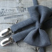 Dark grey polyester bow ties & suspenders