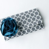 Clutch Purse, Grey and Blue, Flower Brooch