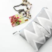 Pleated Clutch Purse, Gray Chevron