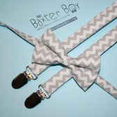 Grey chevron bow ties & suspenders