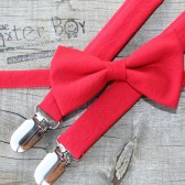 Solid red bow ties & suspenders