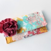 Clutch Purse, Coral Peach and Aqua, Flower Brooch