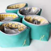 Personalized Monogrammed Cosmetic Bags, Turquoise and Yellow
